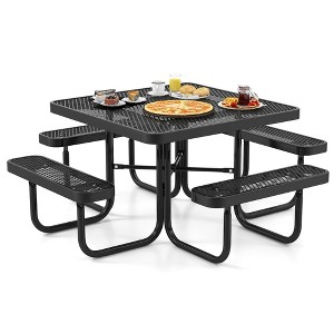 Tangkula 46" Coated Steel Camping Table w/ Seats Heavy Duty Picnic Table & Bench for 8 - 1 of 4