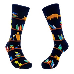 Cat Resting on a Bookshelf Socks (Men's Sizes Adult Large) from the Sock Panda - 1 of 4