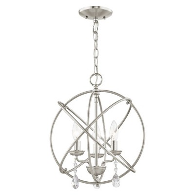 Elegant Mini 3-Light Brushed Nickel Chandelier with Teardrop Crystals
