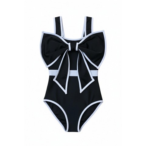 Mia Belle Girls Sun-Kissed Elegance Statement Bow Black One Piece Swimsuit Mia Belle Girls, Black, 7-8