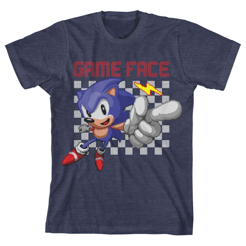 Sega Sonic the Hedgehog Game Face Youth Navy Blue Graphic Tee, 1 of 2