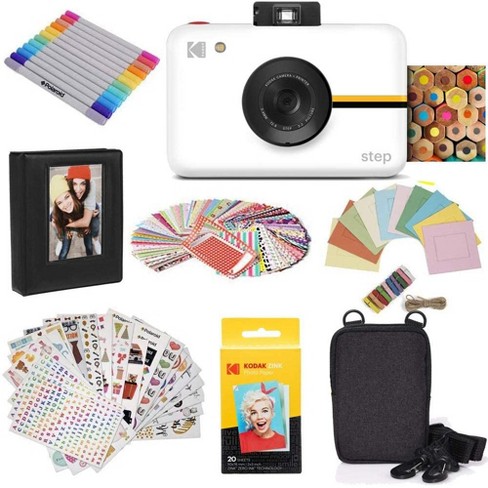  Kodak Printomatic Instant Camera (Grey) Gift Bundle + Zink  Paper (20 Sheets) + Case + 100 Sticker Border Frames + Hanging Frames +  Album : Electronics