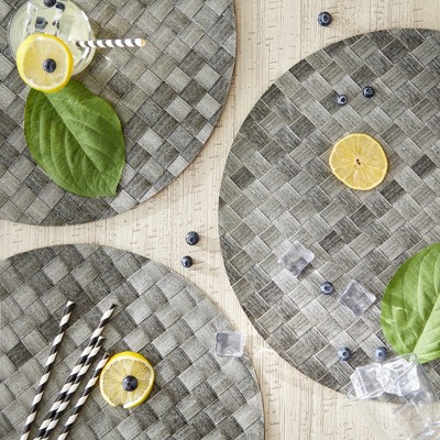 Gray Basketweave Round Vinyl Placemat Set of 4