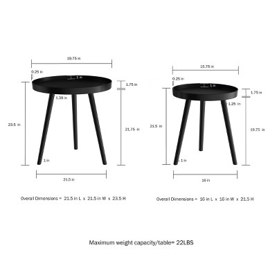 Black Round Wood Nesting End Tables with Tray Top