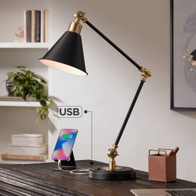 Adjustable Black and Brass Desk Lamp with USB Port