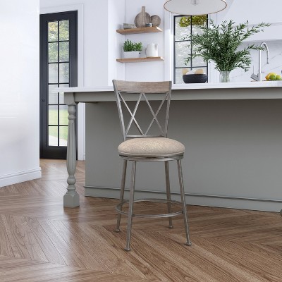 Stewart Metal Swivel Counter Height Barstool Aged Pewter - Hillsdale Furniture: 41.5" High, Round, Metallic Finish, 250 lbs Capacity