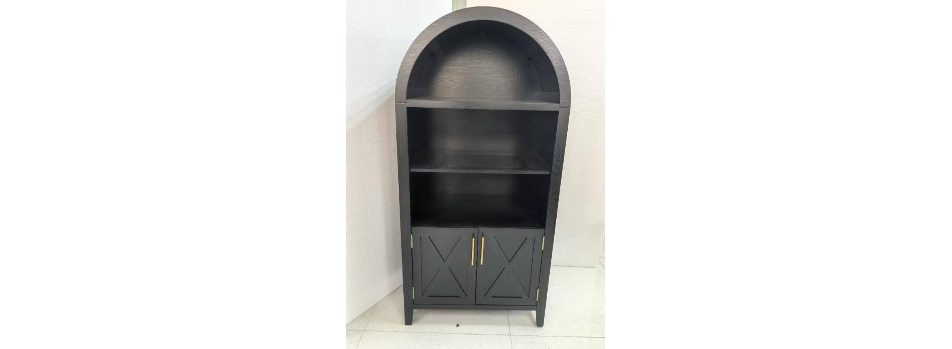 63'' Arched Pantry Storage Cabinet, Farmhouse 5 Tier Cupboard with Adjustable Shelf and 2 Large Glass Doors, for Kitchen, Dining, Living Room