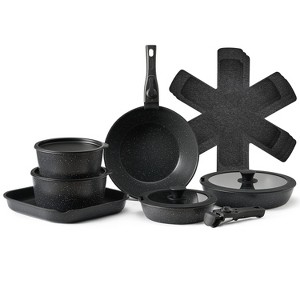 VEVOR 17 Piece Pots and Pans Set, Granite Nonstick Detachable Handle Cookware, Space Saving Induction Cookwares, Kitchen RV Cooking Sets, Black - 1 of 4