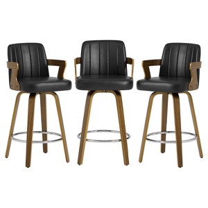 Bekrvio 26" Swivel Counter Height Bar Stools Set of 1/2/3/4,Faux Leather Upholstered Bar Chairs with Back & Arm for Kitchen Island,Black - 1 of 4