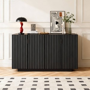 Hostack Sideboard Buffet Cabinet with Ample Storage Space, 4 Fluted Doors and Adjustable Shelves for Dining and Living Room, BLACK - 1 of 4