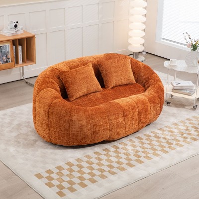 Orange Chenille Bean Bag Chair Lazy Sofa Durable Comfort Lounger High ...