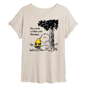 Women's - Peanuts - Charlie World Is Filled With Mondays Oversized Graphic T-Shirt - 1 of 4