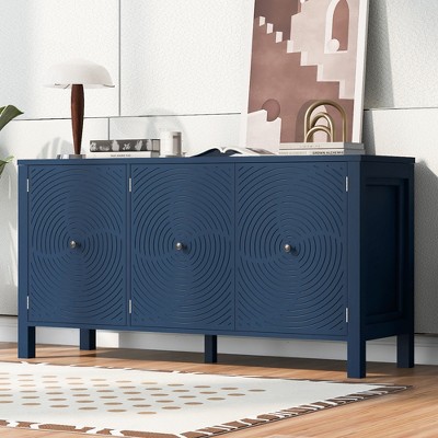 56.1"W Modern Sideboard with Curved Swirl Patterned Doors and Adjustable Shelves, Artistic 3-Door Storage Cabinet - ModernLuxe