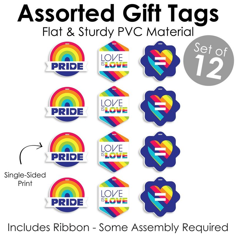 Big Dot of Happiness Love is Love - LGBTQIA+ Pride - Assorted Hanging Rainbow Party Favor Tags - Gift Tag Toppers - Set of 12, 4 of 9