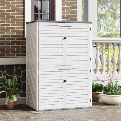 Garvee Outdoor Storage Shed Large Capacity Weather-Resistant Resin Cabinet for Garden Tools, Bikes, Lawn Equipment ¨C White