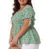 Agnes Orinda Women's Plus Size Floral Square Neck Smocked Bow Tie Short Sleeve Peplum Blouses - 2 of 4