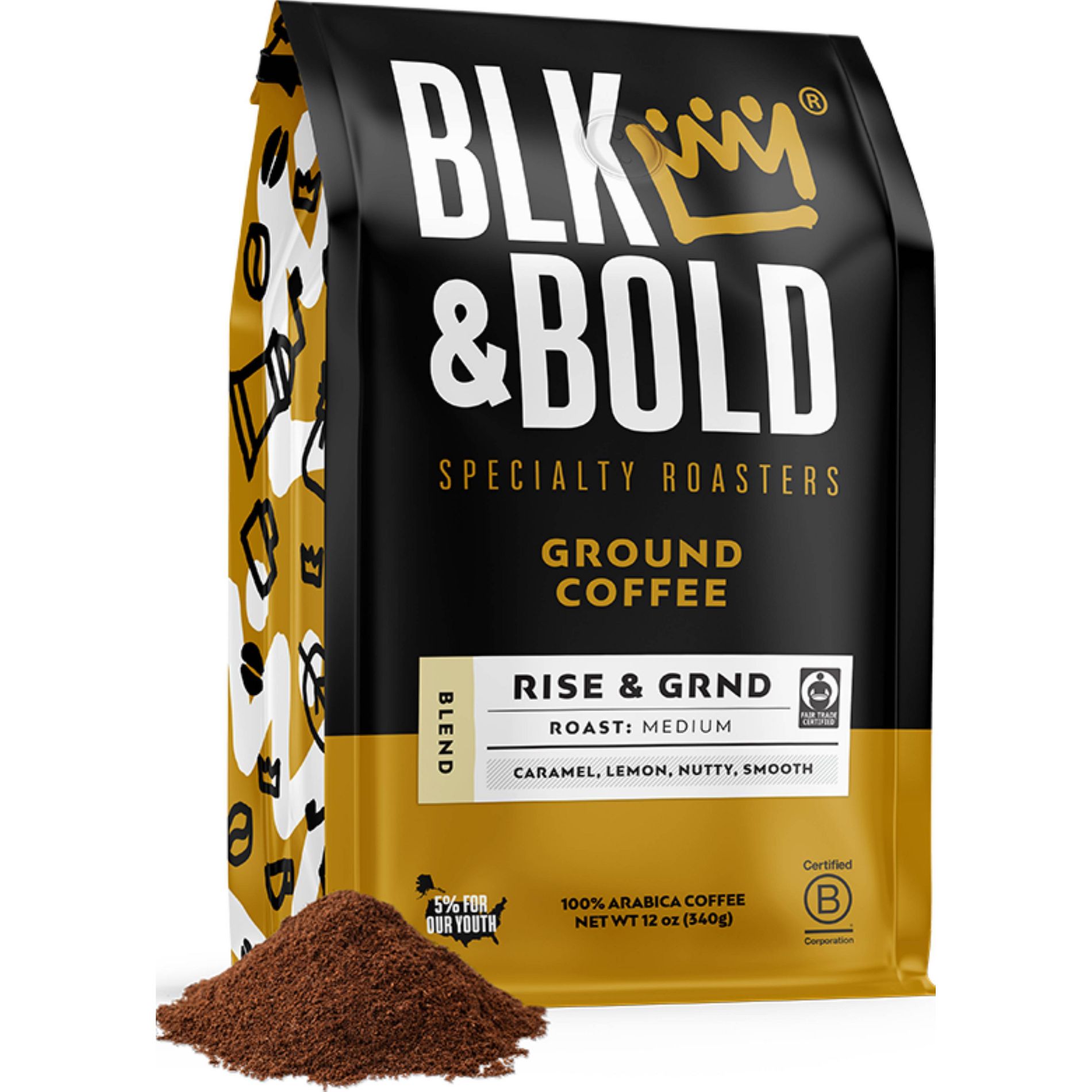 BLK & Bold Specialty Beverages RISE & GRND Medium Roast Ground Coffee - 12oz