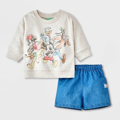 Image of Baby Boys' Mickey Mouse & Friends 2pc Top and Bottom Shorts Set - Light Blue 6-9M