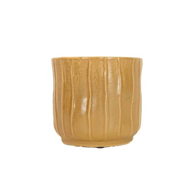 Wavy Ribbed Planter Brown Stoneware by Foreside Home & Garden