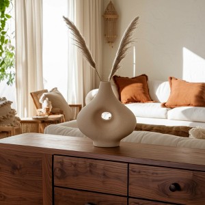 Modern Boho Ceramic Vase - Modern Hollow Design - Decorative Accent for Home, Office, Bedroom, Living Room Decor - 1 of 4