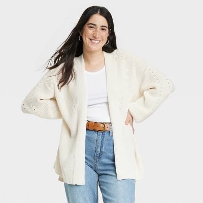 White open front outlet sweater