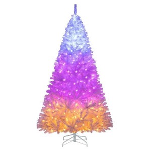 Resenkos 7-Ft Pre-Lit Hinged Artificial Christmas Tree with 11 Modes - White - 1 of 4