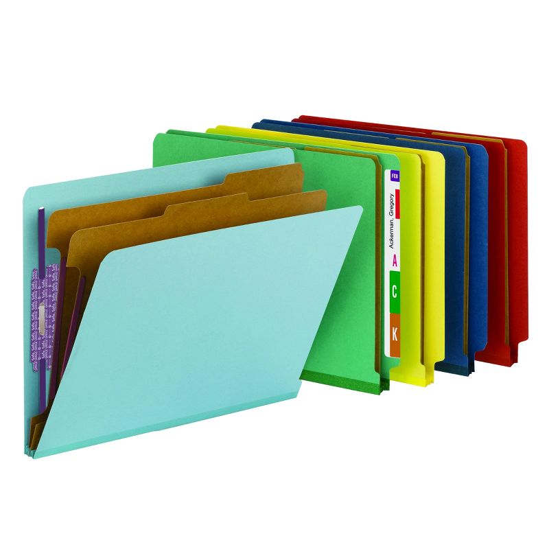 Smead End Tab Pressboard Classification File Folder with SafeSHIELD  Fasteners, 2 Dividers, Green, 10 per Box (26785), 4 of 14
