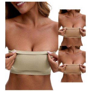 INSPIRE CHIC 3 Packs Women's Strapless Seamless Wirefree Padded Bandeau Non-Slip Silicone Tube Bras - 1 of 4