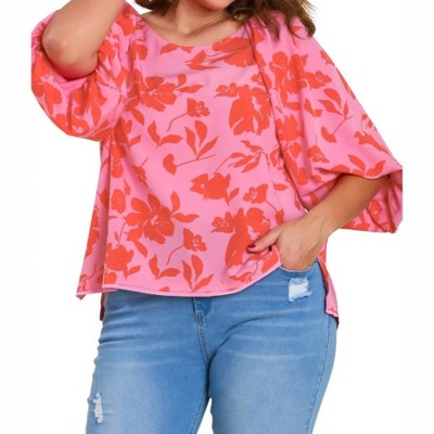 Women's Floral Boat Neck High Low Split Hem Top - umgee