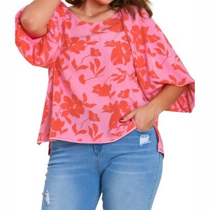 Women's Floral Boat Neck High Low Split Hem Top - umgee - 1 of 4