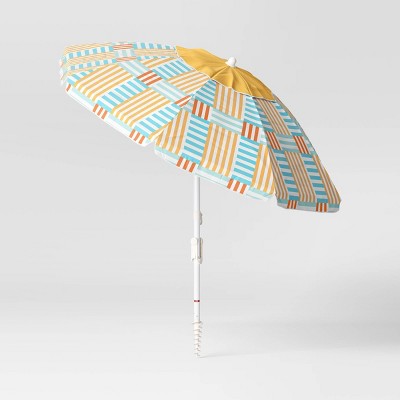 7&#39;x7&#39; Outdoor Patio Beach Umbrella Broken Stripe - Sun Squad&#8482;_0