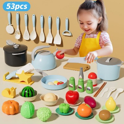 Skirfy 53PCS Play Food Sets for Kids Kitchen, Pretend Play Toys, Play Pots and Pans Sets ,Toys for Toddlers 3-5