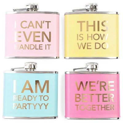 Juvale Pack of 4 Stainless Steel Flask, Hip Flasks for 5oz Liquor, 4 Trendy Colorful Designs for Wedding & Bachelorette Party Favors