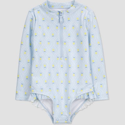 Carter's Just One You®️ Toddler Girls' Long Sleeve Lemon Printed One Piece Rash Guard - Lemon Yellow/Blue