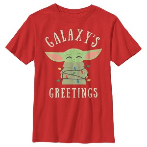 Boy's Star Wars The Mandalorian Christmas The Child Greetings T-Shirt - 1 of 4