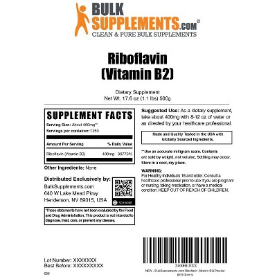 BulkSupplements Riboflavin (Vitamin B2) Powder