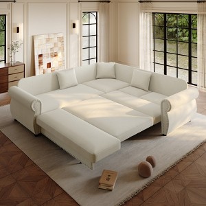 GDFStudio Keene 6-Seater L-Shaped Chenille Sectional Sofa Bed with Pull-Out Sleeper - 1 of 4
