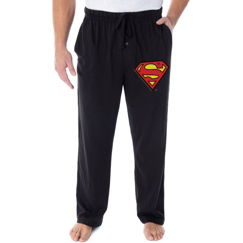 DC Comics Men's Superman Pajama Pants Classic S Symbol Loungewear Sleep Pants Black, 1 of 4