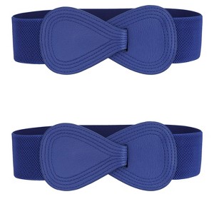 INSPIRE CHIC Women's Interlock 8-shaped Buckle Elastic Faux Leather Stretch Waist Belt 2 Pcs - 1 of 4
