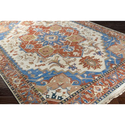 Hauteloom Kekaha Wool Living Room, Bedroom Area Rug - Traditional - Blue, Burnt Orange, Tan - 2' x 3'