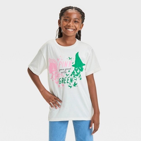 Girls Wicked pink Goes Good With Green Short Sleeve Graphic T shirt Ivory L Target