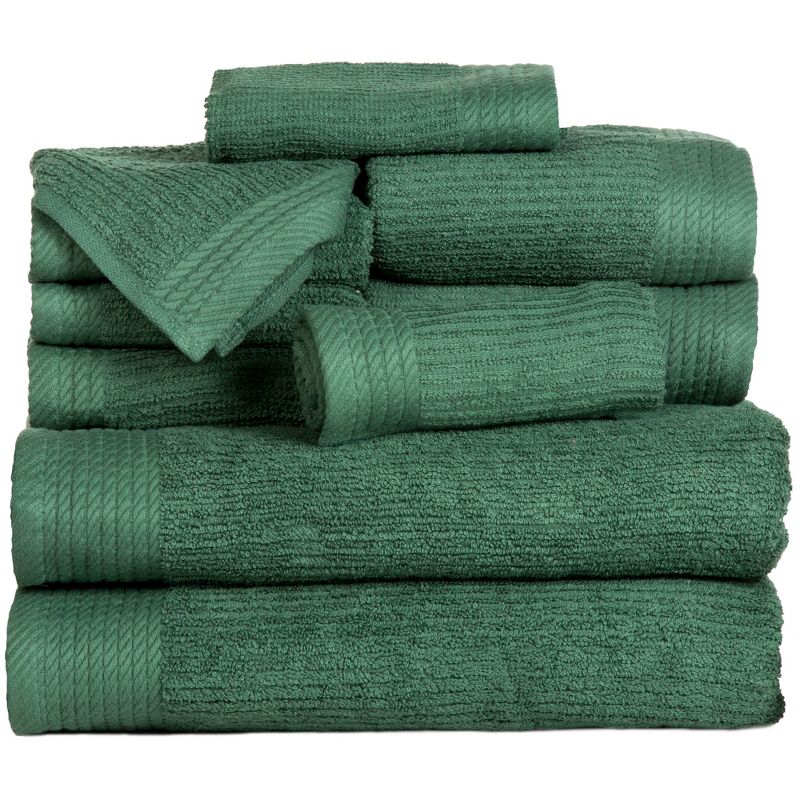 Hastings Home Ribbed Cotton Towel Set - Green, 10 Pieces, 1 of 6