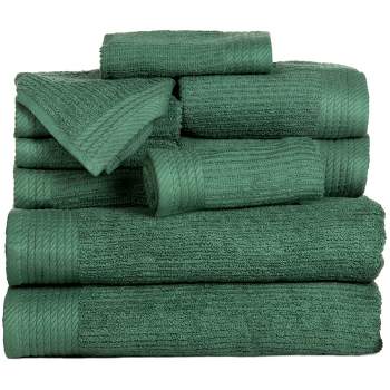 Hastings Home Ribbed Cotton Towel Set - Green, 10 Pieces