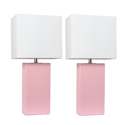 (2 pk) 21" Monaco Avenue Modern Leather Table Lamp Pink - Elegant Designs