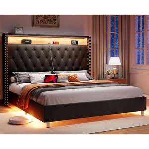 LED Frame with 53.2" Storage Headboard,USB Ports,No Box Spring Needed - 1 of 4