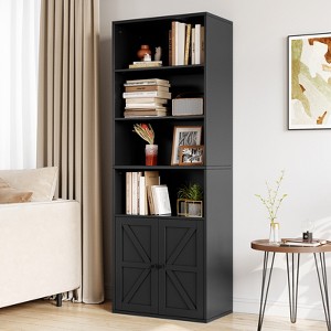 71.4" Tall Farmhouse 6-Shelf Wooden Bookcase with Doors, Industrial Display Storage for Bedroom, Living Room & Office - 1 of 4