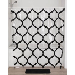 Evideco French Home Goods Transparent PEVA Shower Curtain - Black Arabesque Design - 71x71 Inches - 1 of 4
