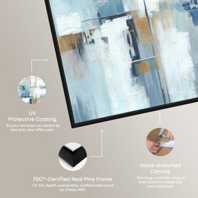 Large Blue and White Abstract Canvas Art with Black Frame