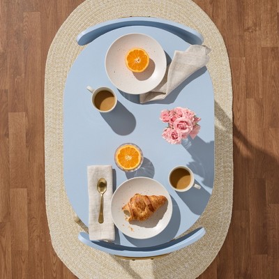 Light Blue and Gold 3-Piece Modern Oval Dining Set