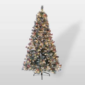 7.5ft Pre-Lit Full Glitter Pine Tree Artificial Christmas Tree - Puleo